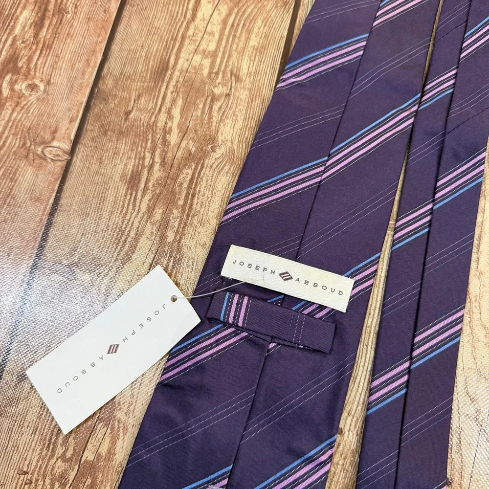 Joseph Abboud J31W01 Necktie Mens One Size Purple Striped Silk Italy